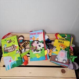Set of 3 Infant Crinkly Tail Books: Jungly Tails, Farm Tails, Rain Forest Tails